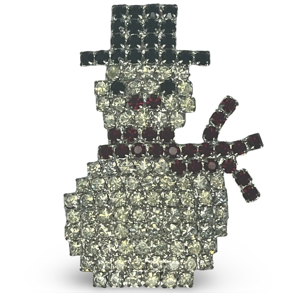 Vintage Holiday Snowman Rhinestone Brooch